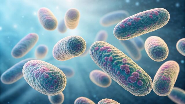 Medical visualization of bacteria cells closeup view