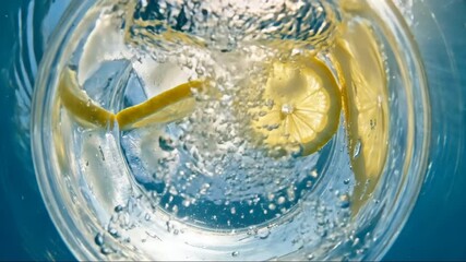 Refreshing water with lemon and ice, viewed from below - Powered by Adobe