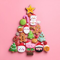 Obraz premium Pink Background Christmas Cookie Christmas Tree Holiday Creative Decor Material 