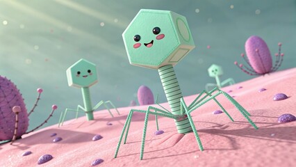 Cute bacteriophage viruses infecting cells surface