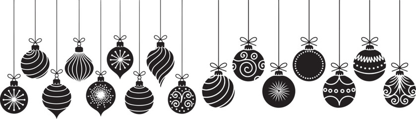 Collection of decorative baubles vector illustration of monochrome holiday spheres and christmas ornaments on transparent background