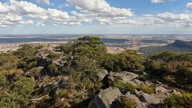 Mount Abrupt Summit in Grampians National Park, Victoria, Australia - Rugged Peak Overlooking Eucalypt Forests and Rolling Ranges