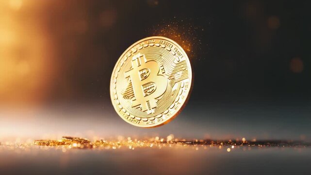 Video A bitcoin coin falls from the sky, a unique and eye-catching scene