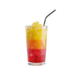 Refreshing layered summer drink with vibrant colors and reusable straw, perfect for poolside fun and tropical vibes on a hot summer day