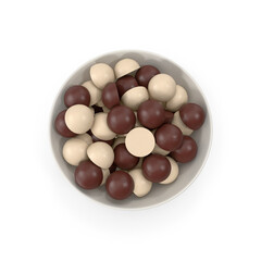 Bowl of mixed black and white Chocolate chips, PNG