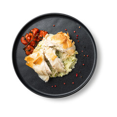 Delicious Chicken Filo Pastry Dish with Cherry Tomatoes.