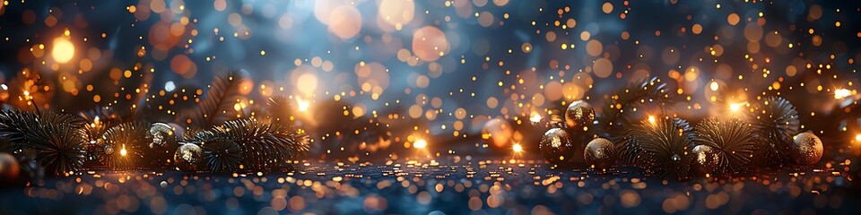 Panoramic bokeh lights and festive decorations create a magical and dreamy atmosphere for holiday celebrations
