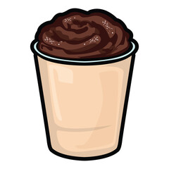 A set of hand drawn coffee drink illustrations featuring various café beverages such as latte, cappuccino, mocha, matcha, frappe, and creamy dessert drinks. Each cup is illustrated in a cute cartoon