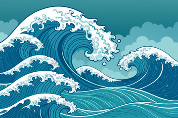 Ocean Waves With Stylized Curves Premium Digital Asset Ideal for Marketing