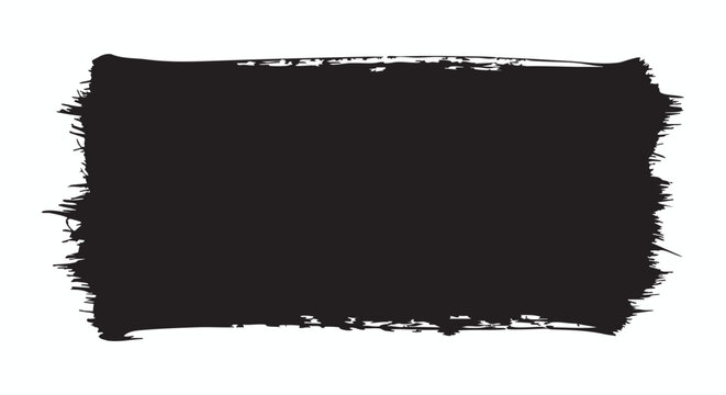Abstract hand-painted black brush stroke texture with rough edges, creating an artistic rectangular element on a clean white background, ideal for design overlays and creative compositions.