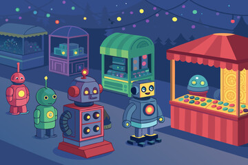 Robot Marketplace Scene With Glowing Object Creative Visual Suitable for Design