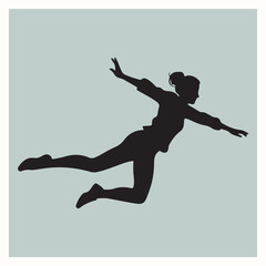 Dynamic Woman Jumping in Mid-Air Silhouette Vector Illustration


