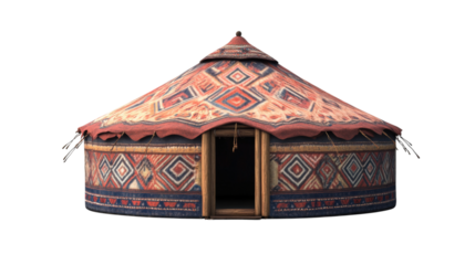 Traditional Kazakh Yurt with Geometric Patterns isolated on a transparent background