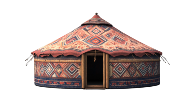 Traditional Kazakh Yurt with Geometric Patterns isolated on a transparent background - Powered by Adobe