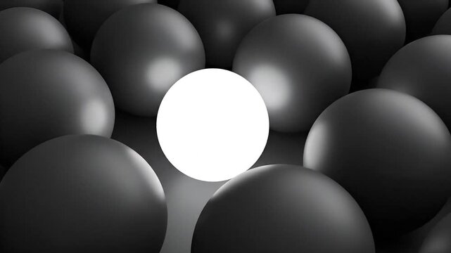 Illuminated Sphere Stands Out Among Dark Spheres.