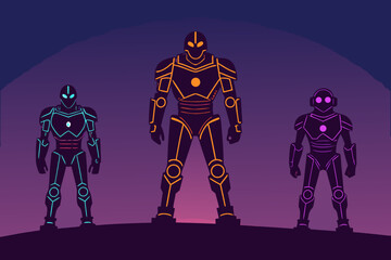 Showcasing Sci Robot Silhouettes Bold Neon Elegant Premium Digital Asset