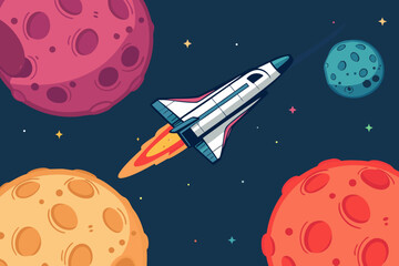 Beautiful Spacecraft Flying Between Giant Premium Digital Asset