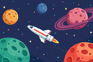 Depicting Spacecraft Flying Between Giant Vibrant Professional Photo