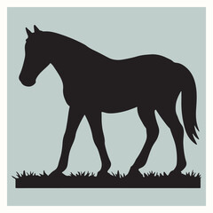 Walking Horse Silhouette Vector Illustration on Grass
