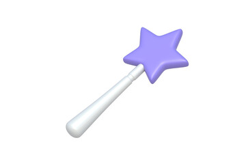 Magic wand of purple color isolated on white background. Conjuring stick. Enchanting rod. 3d render