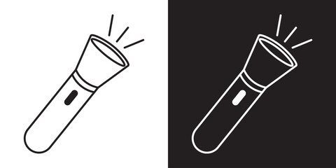 Flashlight icon. Vector linear icon isolated in black and white background.