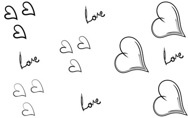 hand drawn heart and love pattern, minimalist doodle hearts and love design, romantic sketch style heart illustration