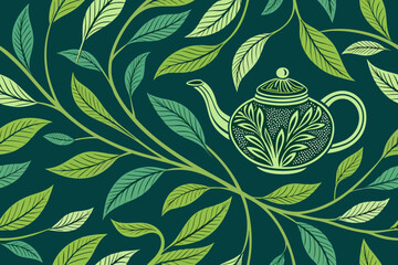 Depicting Tea Leaves And Teapot With Flowing Vibrant Creative Visual