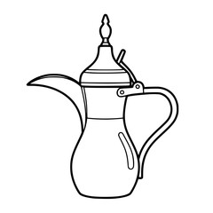 Traditional Arabic Coffee Pot Dallah Line Art Icon Vector Isolated