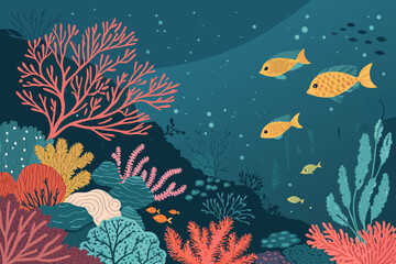 Crisp Underwater Coral World With Glowing Fishes Professional Photo