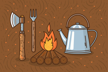 Crisp Bold Campfire Tools And Kettle Creative Visual