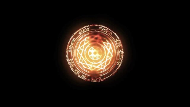 Animated Sci-Fi Magic Circle Portal Element (4K, Orange Glowing Rune Summoning Symbol)