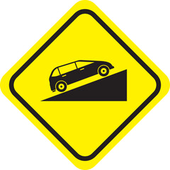 Steep Hill Warning Road Sign with a Car Icon
