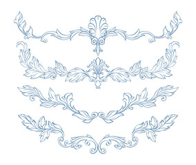 Fototapeta premium Vintage baroque border set. Victorian hand drawn border frame, ornate with classic acanthus leaves and rustic florals. Whimsical decorative elements for wedding invitation, card, certificate, diploma.