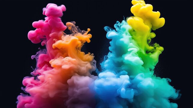 Colorful smoke on black background with rainbow colored cloud of ink in water creating creative art concept for abstract design and modern expression.