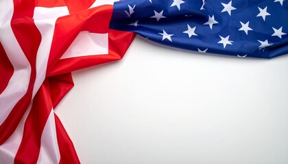 "American flag waving on flagpole against white background, symbolizing national pride and unity."
