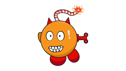 Cartoon bomb character with devil horns and fuse