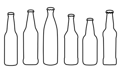 Beer Bottle Silhouettes Set. Bottle Silhouettes Set. Beer, Beverage and Drink Container Vector Collection.