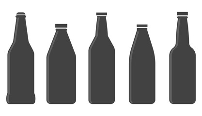 Beer Bottle Silhouettes Set. Bottle Silhouettes Set. Beer, Beverage and Drink Container Vector Collection.