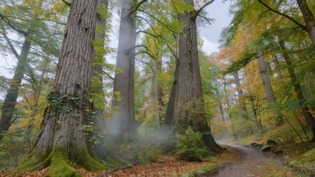 Trees in the forest and the diffuse fog