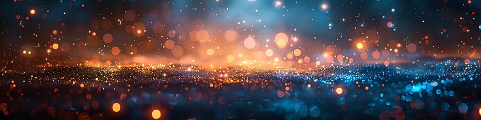 Panoramic view of vibrant bokeh lights creating a mystical, magical atmosphere