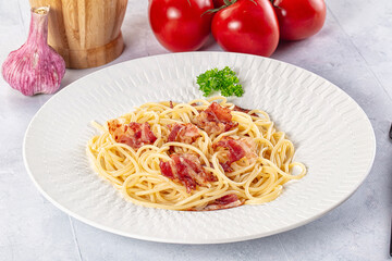 Italian pasta spaghetti with bacon