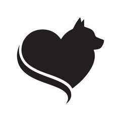 Heart and dog head silhouette icon representing pet love concept