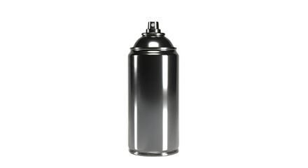 Silver spray paint can for industrial or creative projects and design elements with a sleek metallic finish on transparent background