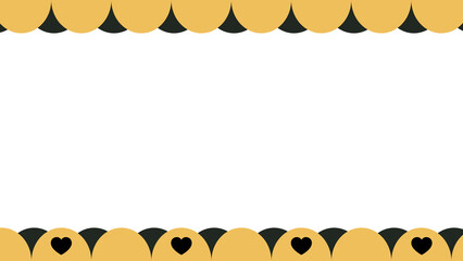 A horizontal video or presentation frame with identical decorative borders along the top and bottom edges. The borders consist of overlapping yellow and dark gray semicircles