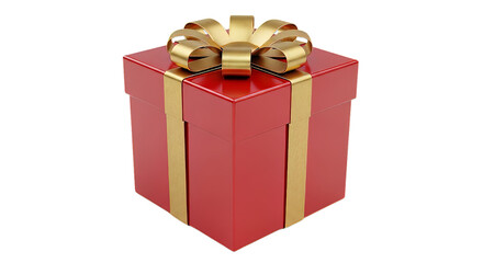 Elegant red gift box with golden ribbon and bow perfect for christmas birthdays or special occasions on transparent background