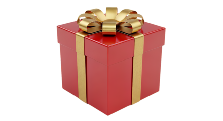 Elegant red gift box with golden ribbon and bow perfect for christmas birthdays or special occasions on transparent background