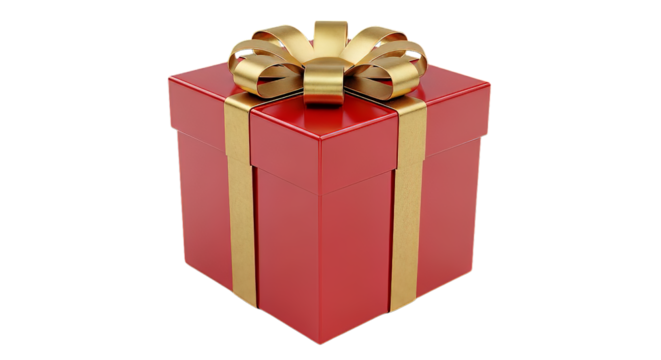Elegant red gift box with golden ribbon and bow perfect for christmas birthdays or special occasions on transparent background - Powered by Adobe