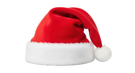 Red santa hat with white trim isolated on transparent background