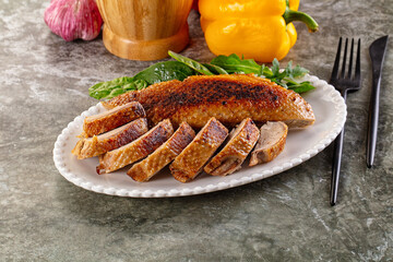 Roasted duck breast with slices