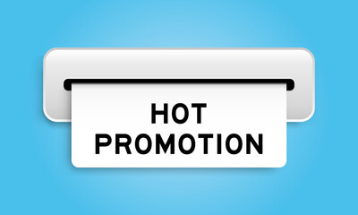 White coupon banner with word hot promotion from machine on blue color background